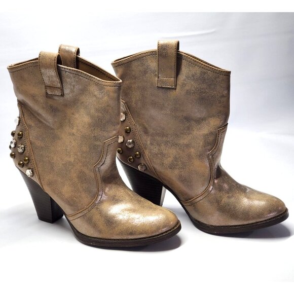 MIA Women's Gold Metall Studded Cowgirl Western Ankle Boots Size 7 733 - Picture 1 of 5